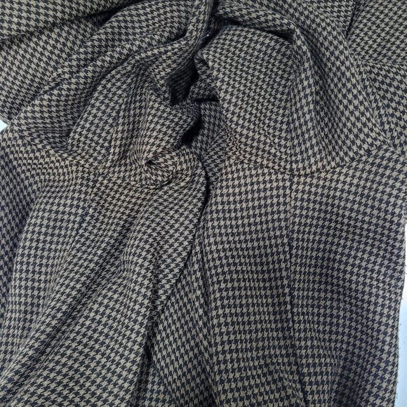 VTG Horchow Black Tan Houndstooth Long Sleeve Pleated Peak Lapel Jacket Dress 12 - Picture 5 of 15
